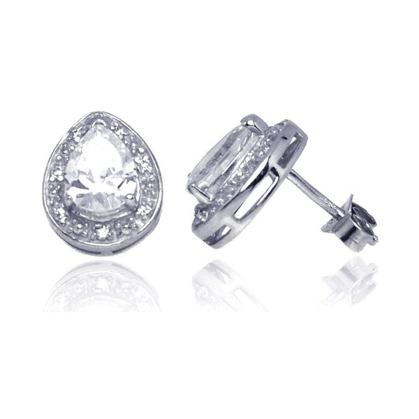 Silver 925 Rhodium Plated Teardrop CZ Stud Earrings
