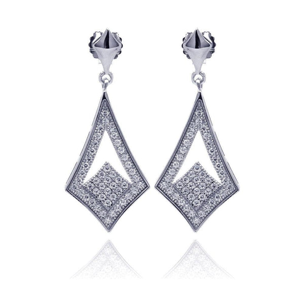 Silver 925 Rhodium Plated Micro Pave Clear Open Sharp Marquis CZ Dangling Stud Earrings