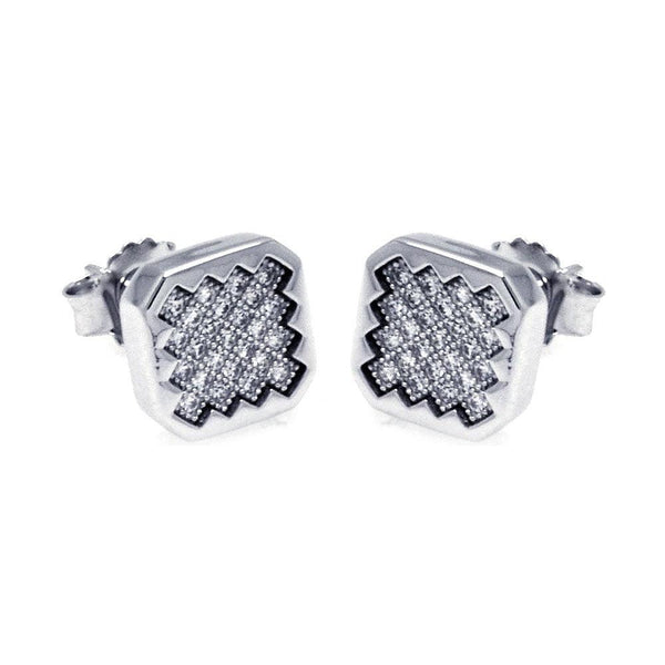Silver 925 Rhodium Plated Micro Pave Clear Sun Square CZ Stud Earrings