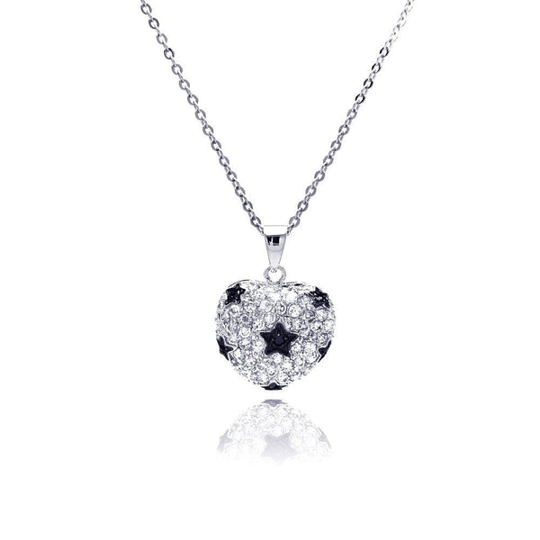 Silver 925 Clear CZ Star Rhodium Plated Heart Pendant Necklace