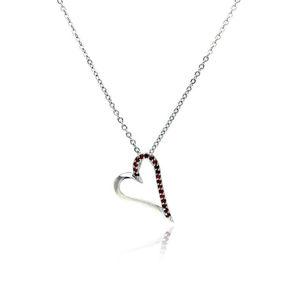 Silver 925 Red CZ Rhodium Plated Heart Pendant Necklace