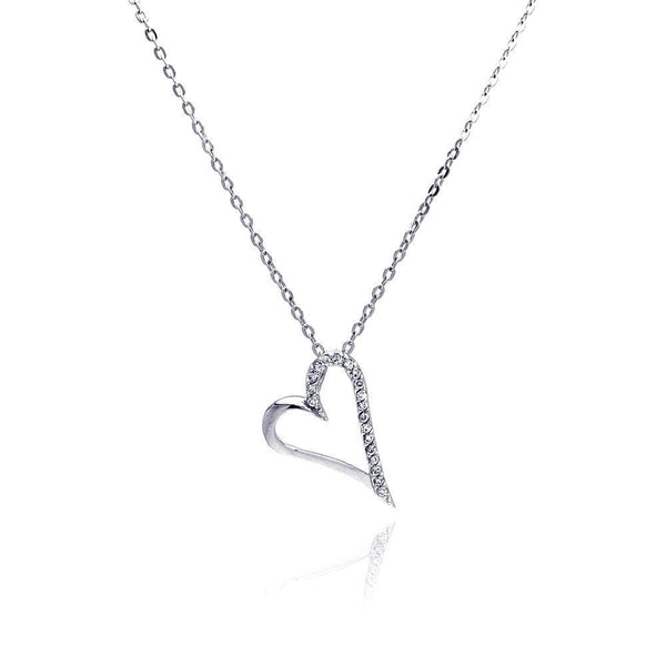 Silver 925 Clear CZ Rhodium Plated Open Heart Pendant Necklace