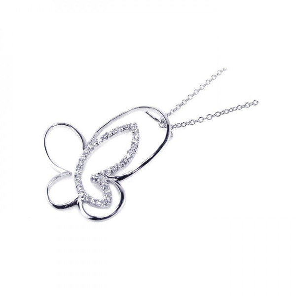 Silver 925 Clear CZ Rhodium Plated Butterfly Pendant Necklace