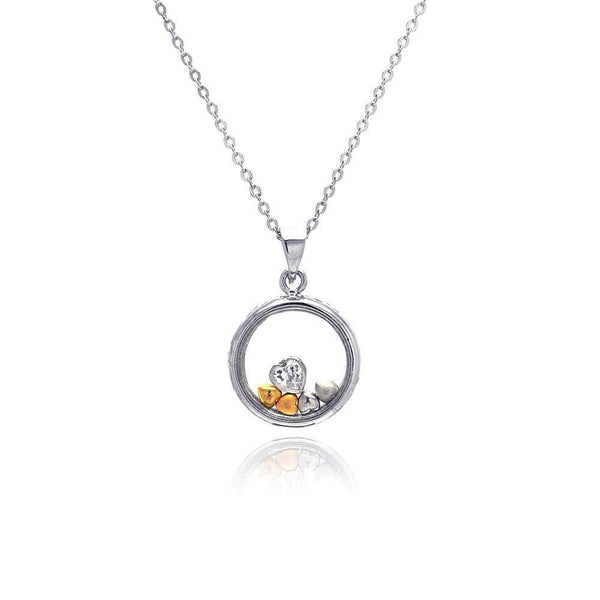 Silver 925 Gold and Rhodium Plated Graduated Multicolor Heart CZ Open Circle Necklace