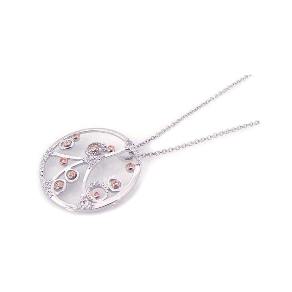 Final Price - Silver 925 Rhodium Plated Open Circle Filigree Flower Design CZ Necklace