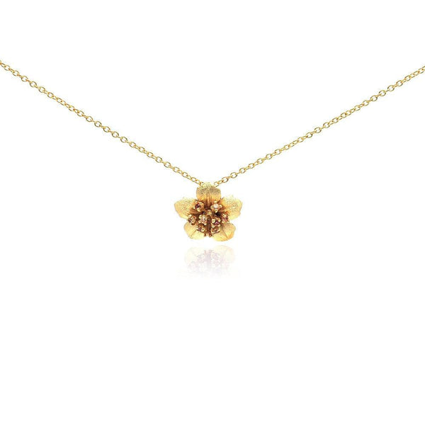 Silver 925 Gold Plated Flower CZ Necklace
