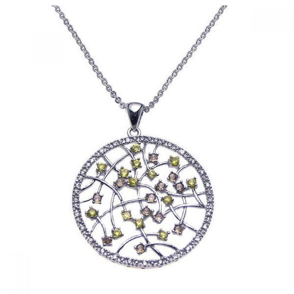 Final Price - Silver 925 Rhodium Open Circle Filigree Small Yellow and Clear CZ Necklace