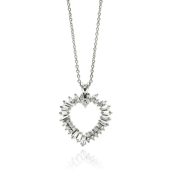 Silver 925 Rhodium Open Heart CZ Necklace