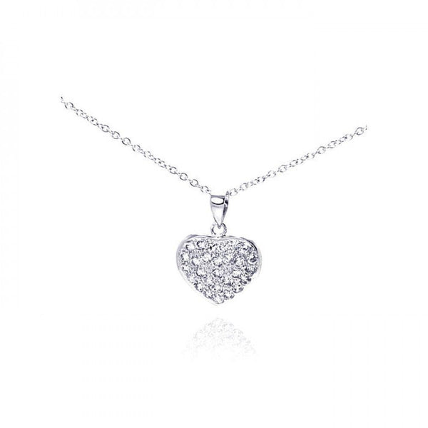 Silver 925 Rhodium Heart Encrusted CZ Necklace