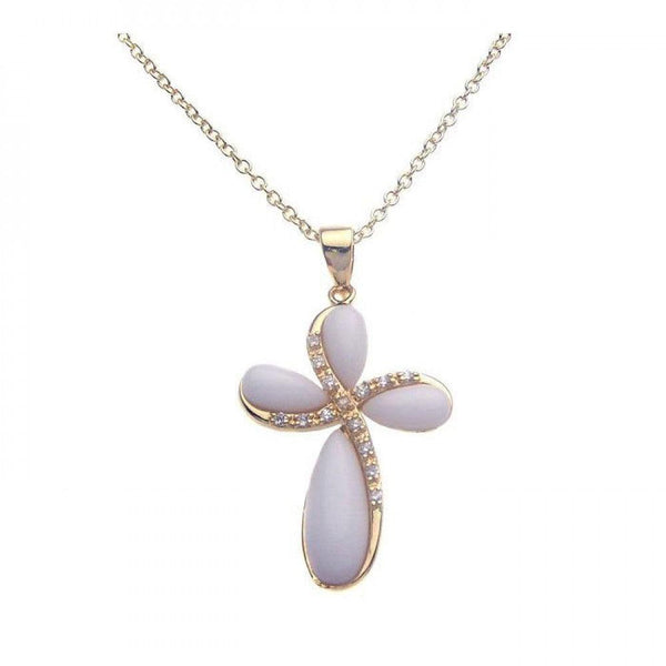 Silver 925 Gold Plated Ivory Cross CZ Necklace