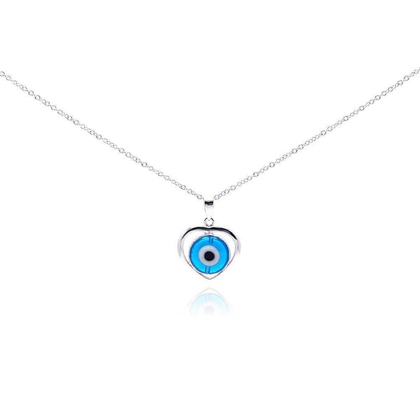 Silver 925 Rhodium Plated Open Heart Evil Eye CZ Necklace