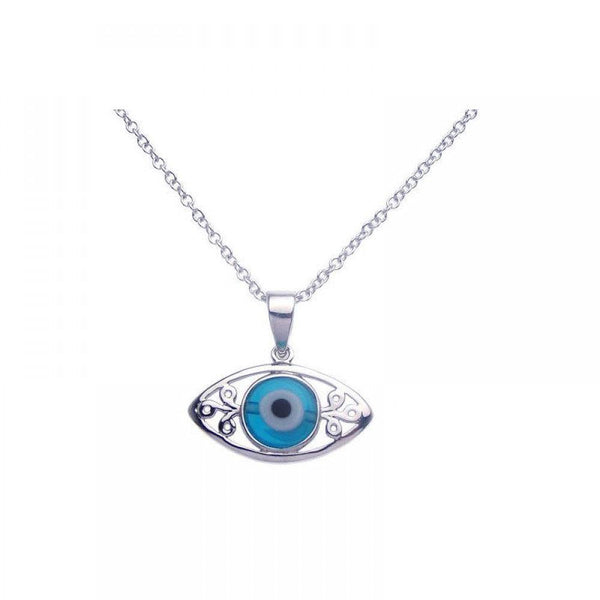 Silver 925 Rhodium Plated Open Evil Eye Filigree CZ Necklace