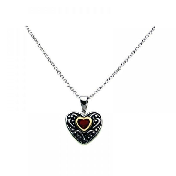 Silver 925 Oxidized Rhodium Red Heart CZ Inlay Necklace