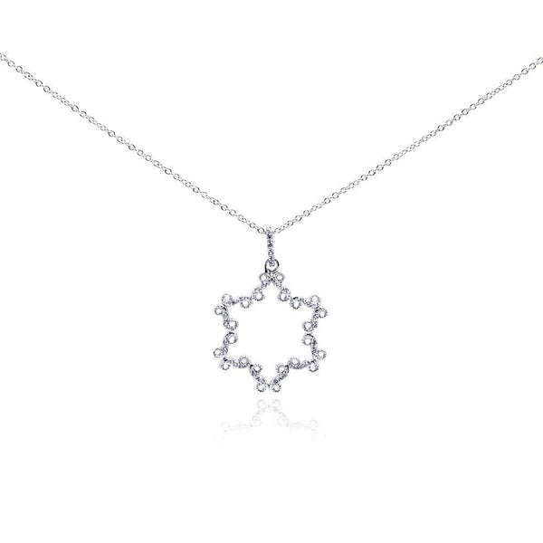 Silver 925 Rhodium Plated Open Star CZ Necklace