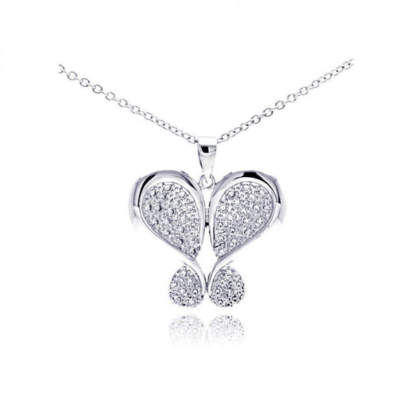 Silver 925 Rhodium Plated Butterfly Plated CZ Necklace