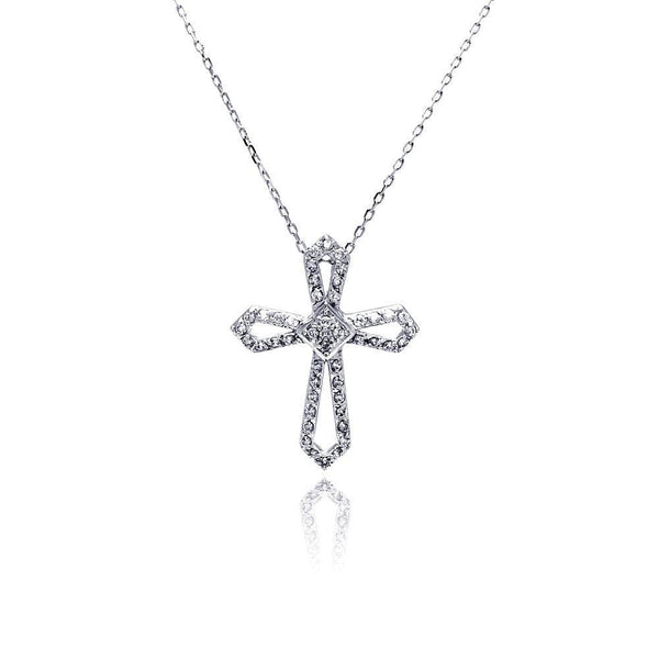 Silver 925 Rhodium Open Cross CZ Necklace