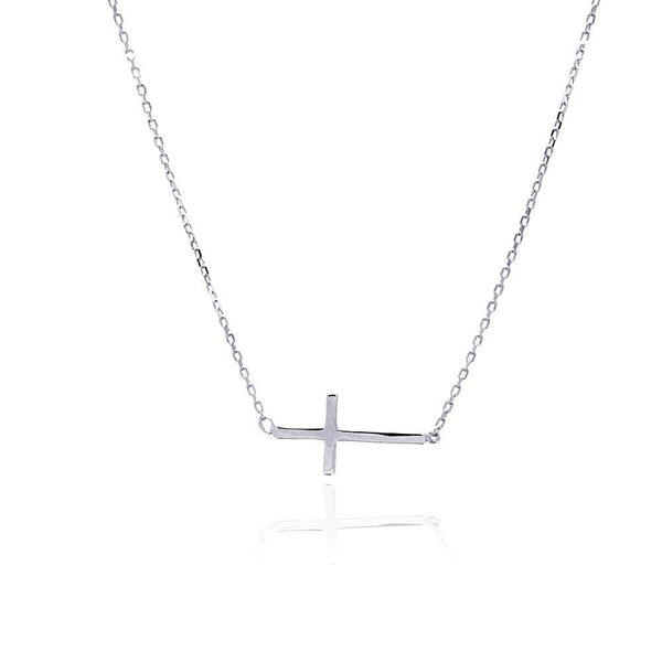 Silver 925 Rhodium Plated Sideways Cross Necklace