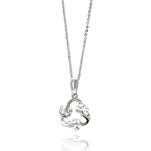 Silver 925 Rhodium Plated Open Twisted Circle CZ Necklace