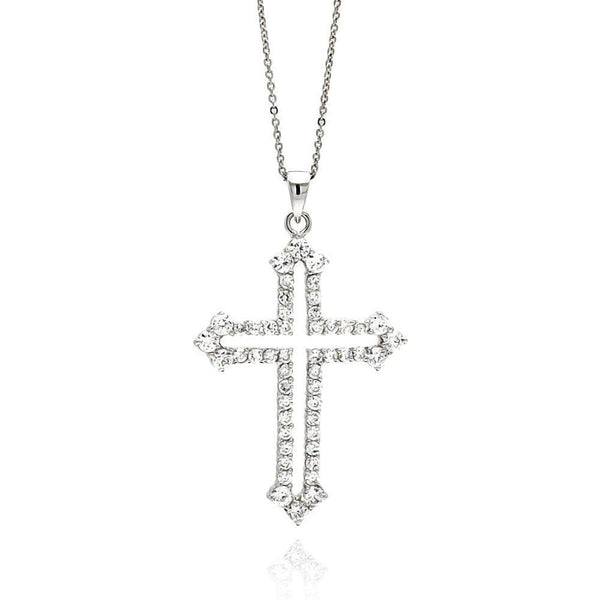 Silver 925 Rhodium Plated Open Cross CZ Necklace