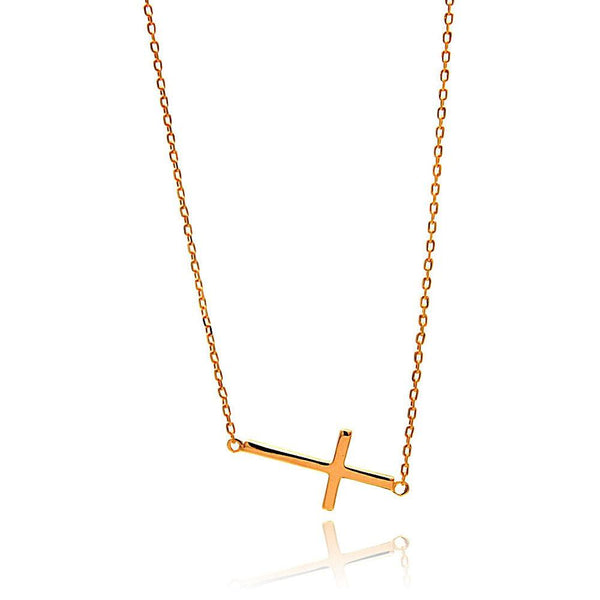 Silver 925 Rose Gold Plated Sideways Cross Necklace