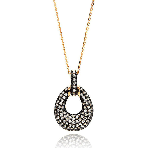 Silver 925 Gold Plated Open Teardrop Black and Clear CZ Necklace