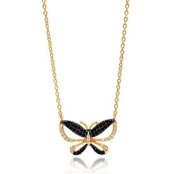 Silver 925 Gold and Black Plated Butterfly CZ Necklace