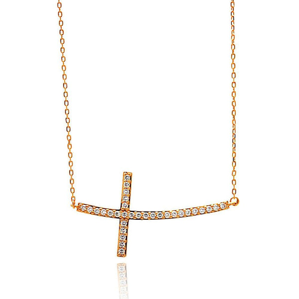 Silver 925 Rose Gold Plated Sideways CZ Inlay Necklace