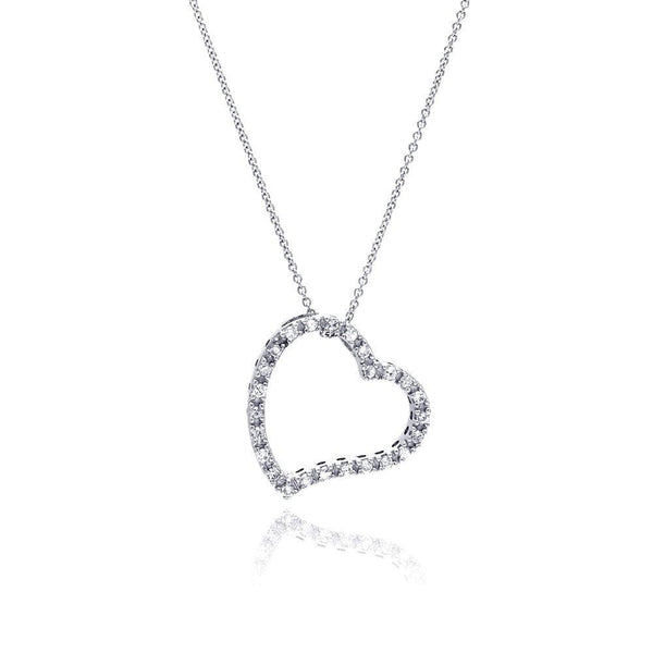 Silver 925 Clear CZ Rhodium Plated Heart Design Pendant Necklace