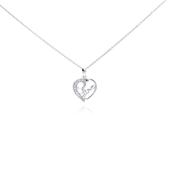 Silver 925 Clear CZ Rhodium Plated Heart Love Accent Pendant Necklace