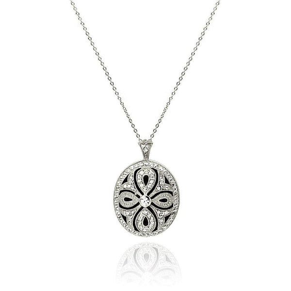 Silver 925 Clear CZ Rhodium Plated Cross Locket Necklace