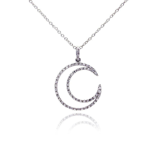 Silver 925 Clear CZ Rhodium Plated Open Circle Pendant Necklace