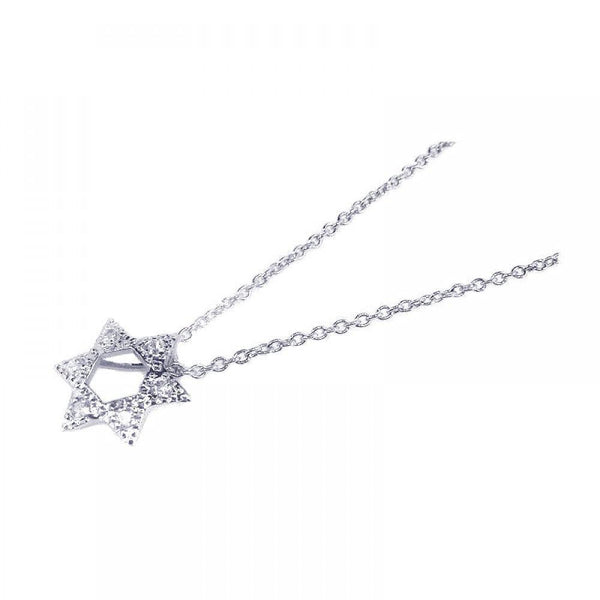 Silver 925 Clear CZ Rhodium Plated Star of David Pendant Necklace