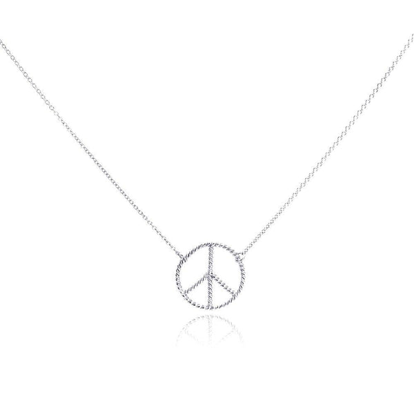 Silver 925 Rhodium Plated Peace Sign Pendant Necklace