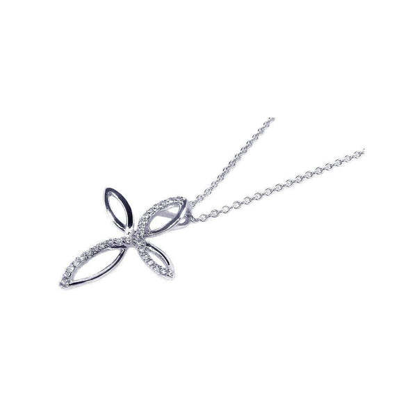 Silver 925 Rhodium Plated CZ Script Cross Pendant Necklace