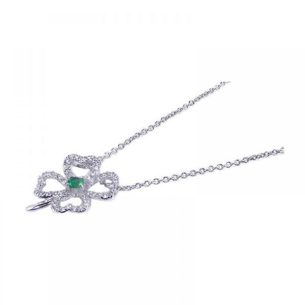 Silver 925 Rhodium Plated Clover Clear CZ Inlay Necklace
