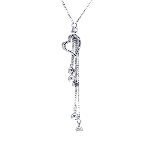 Silver 925 Rhodium Plated Clear CZ Heart Dangling Pendant Necklace