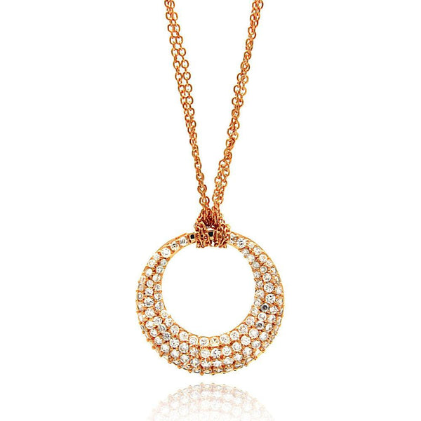 Silver 925 Rose Gold Plated Clear CZ Circle Pendant Necklace