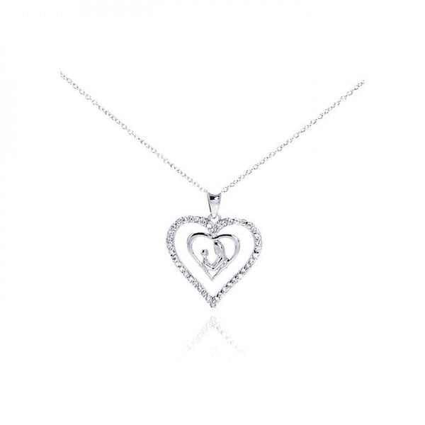 Silver 925 Rhodium Plated Clear CZ Figurine Heart Pendant Necklace
