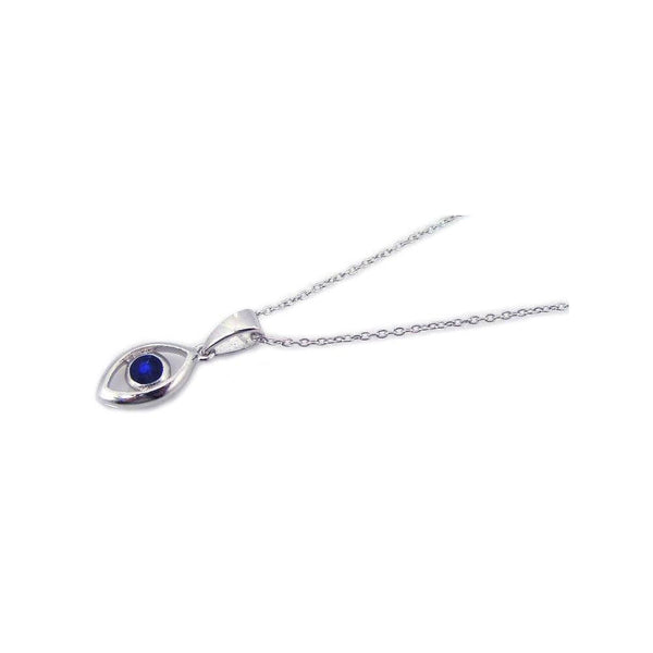 Silver 925 Rhodium Plated Blue Stone Evil Eye Pendant Necklace
