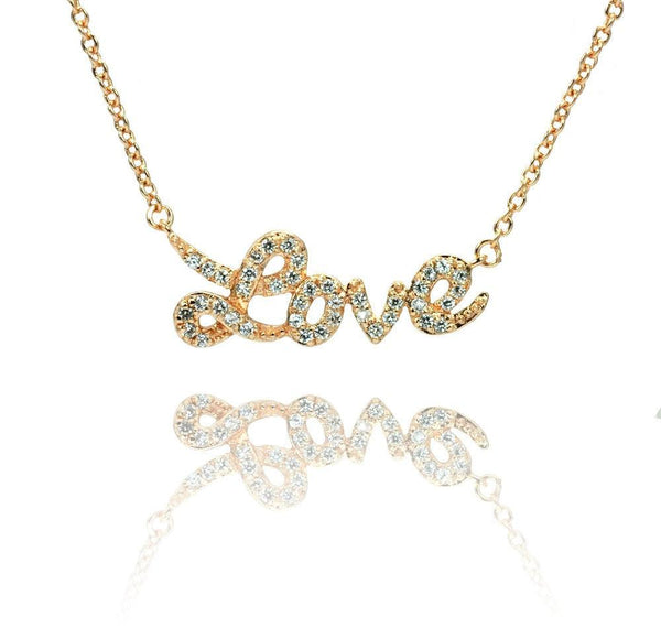 Silver 925 Rose Gold Plated Clear CZ Love Pendant Necklace