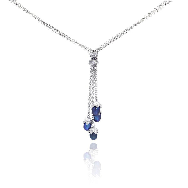 Silver 925 Rhodium Plated 3 Fresh Water Pearl Drop Pendant Necklace