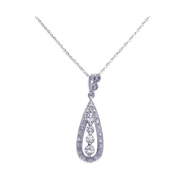 Silver 925 Rhodium Plated Clear CZ Tear Pendant Necklace