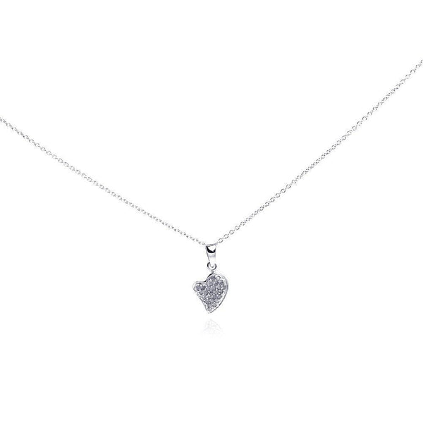 Silver 925 Rhodium Plated Clear Diamond Tiny Heart Pendant Necklace