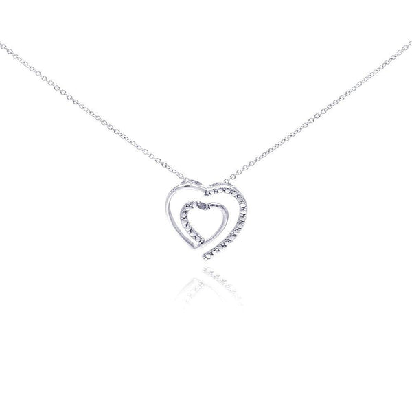 Silver 925 Rhodium Plated Clear Diamond Heart Pendant Necklace