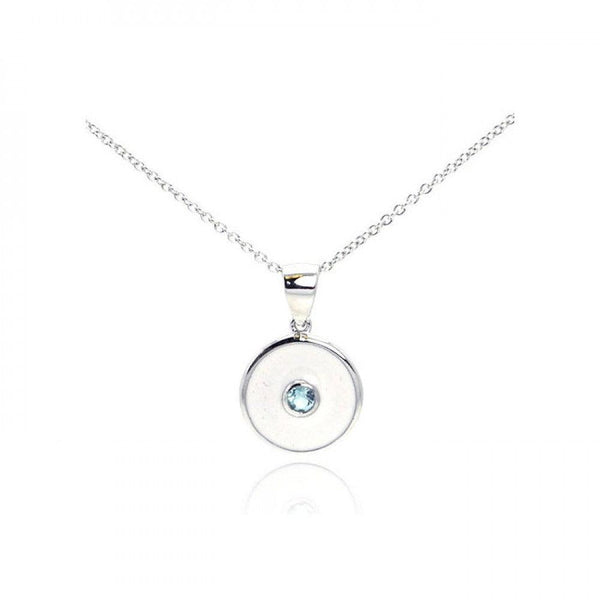 Silver 925 Rhodium Plated Blue CZ Circle Pendant Necklace