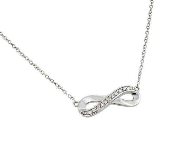 Silver 925 Rhodium Plated Clear CZ Infinity Pendant Necklace