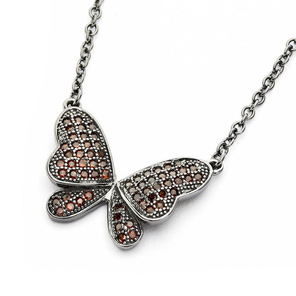 Silver 925 Black Rhodium Plated Butterfly CZ Necklace