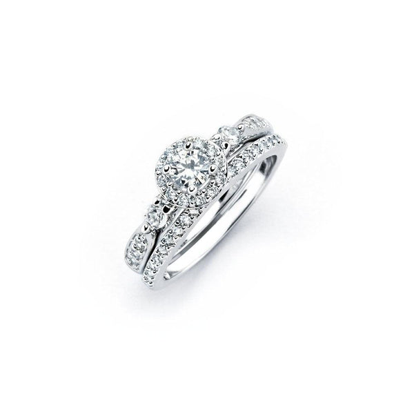 Silver 925 Rhodium Plated Clear Round CZ Engagement Ring Set