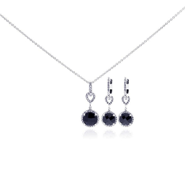 Silver 925 Rhodium Plated Round CZ Dangling Lever Back Earring and Necklace Set