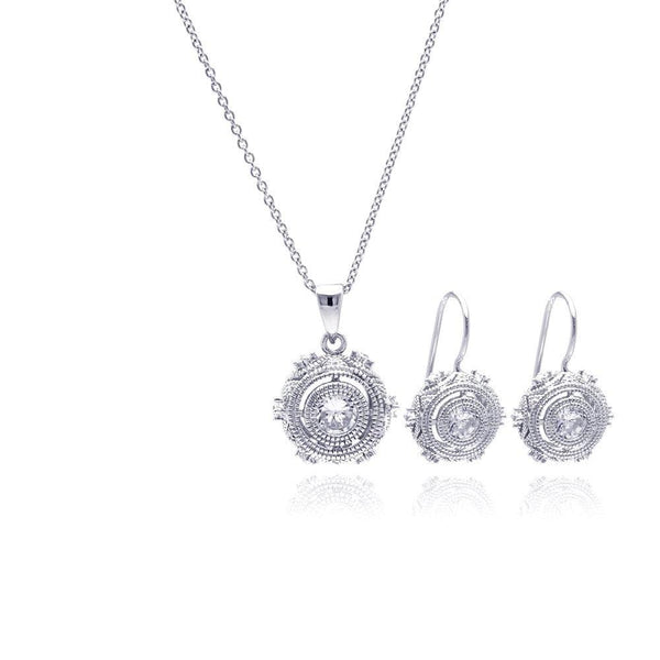 Silver Rhodium 925 Plated Antique Style Round CZ Hook Earring and Necklace Set